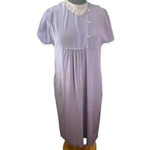 Vintage 70s Outlander Lavender Purple Silk Lace Cottage Pocket Dress Med Large